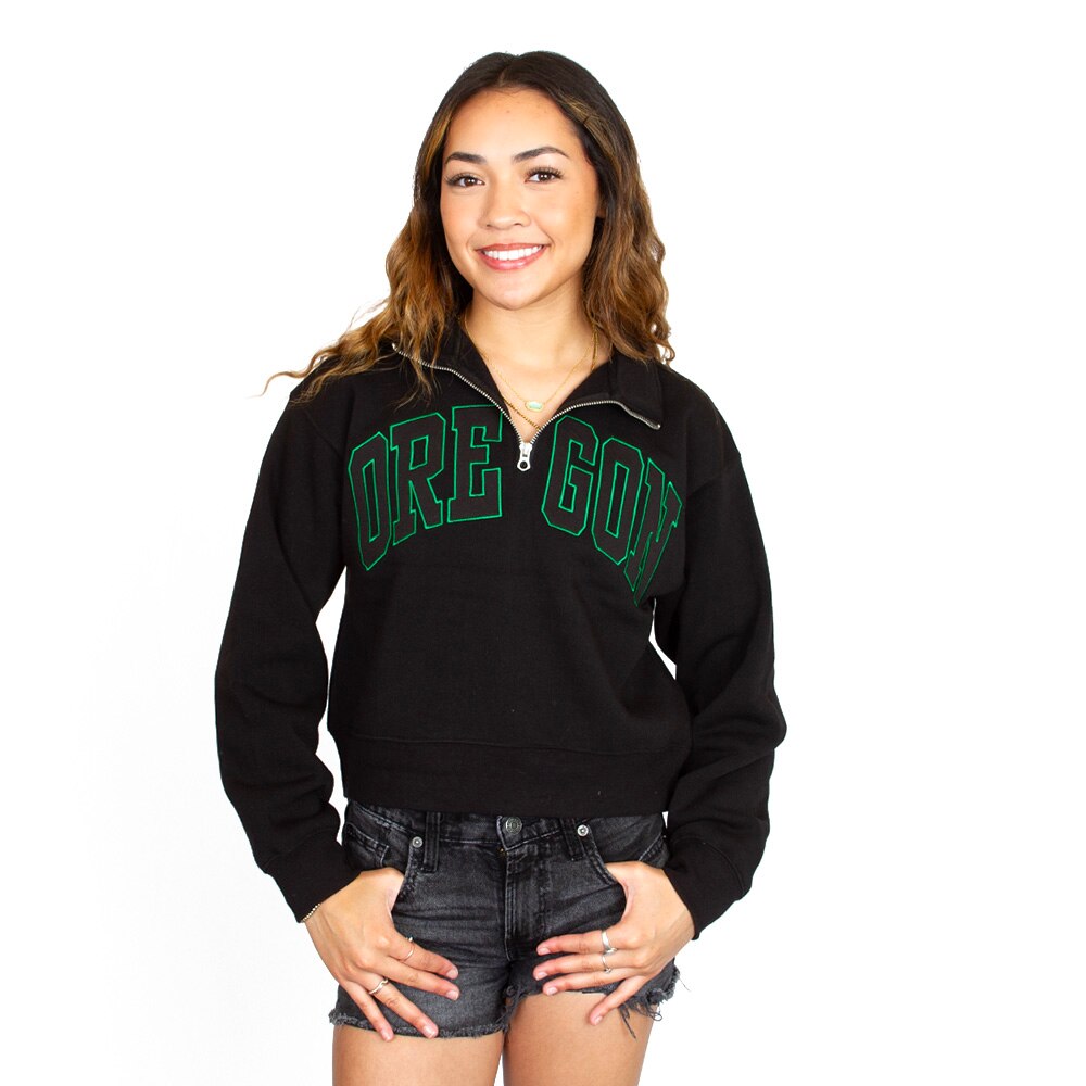 Arched Oregon, Zoozatz, Black, Pullover, Polyester Blend, Women, Cropped, 1/4-zip, Sweatshirt, 954319